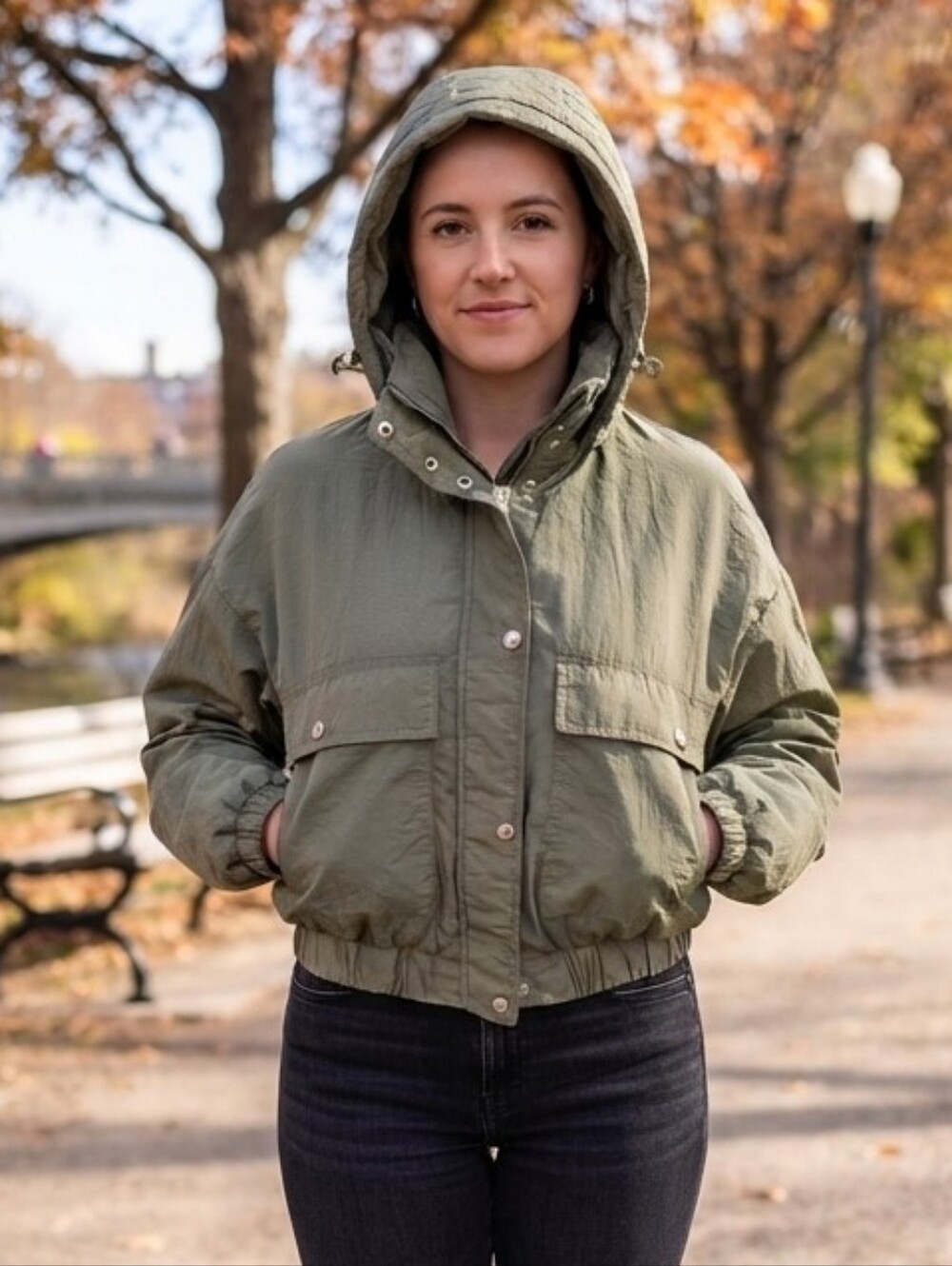 Vigoss Olive Green Hooded Bomber Jacket